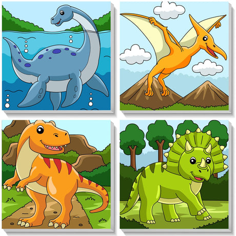 4Pack Dinosaur Paint by Number for Kids with Wooden Frame,4 Dinosaurs Canvas Paints by Number Canvas, Dinosaur Gifts for Kids Easy Paint with Numbers DIY Acrylic Oil Painting Kits for Home Wall Decor Ertyjikg