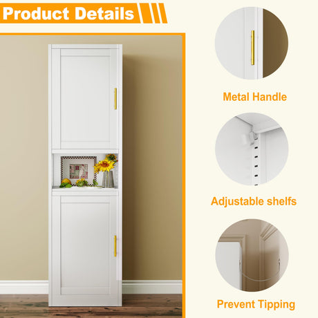 Ckzbx 70.87" H Metal Narrow Pantry Storage Cabinet Tall Steel Bathroom Cabinet,4 Adjustable Shelves for Kitchen, Home Office, Living Room, Dinning Room (White) Ckzbx