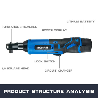 IRONFIST Cordless Electric Ratchet Wrench Set, 3/8" 12V Power Ratchet Driver, 2-Pack Lithium-Ion Batteries, 7 Sockets and Charger - WoodArtSupply