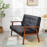 JIASTING Mid-Century Modern Solid Loveseat Sofa Upholstered Faux Leather Couch 2-Seat Wood Armchair Living Room/Outdoor Lounge Chair, Waiting Room Sofa, 50”W JIASTING