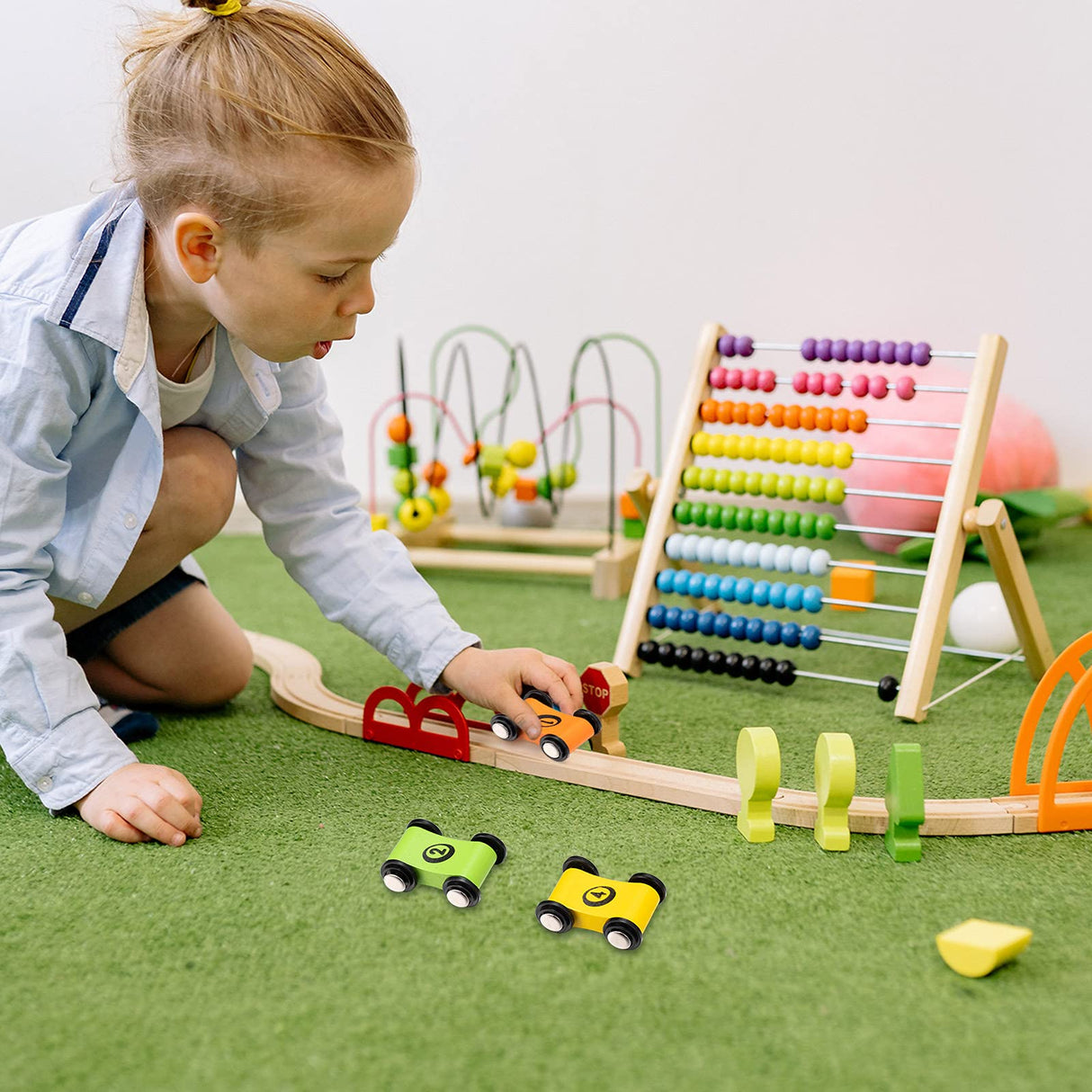 8 Pieces Wooden Mini Car Wood Race Car Kids Wooden Track Colorful Car Ramp Toy Replacement Car Toy Vehicle Play Sets for Toddlers Party Gift Sotiff
