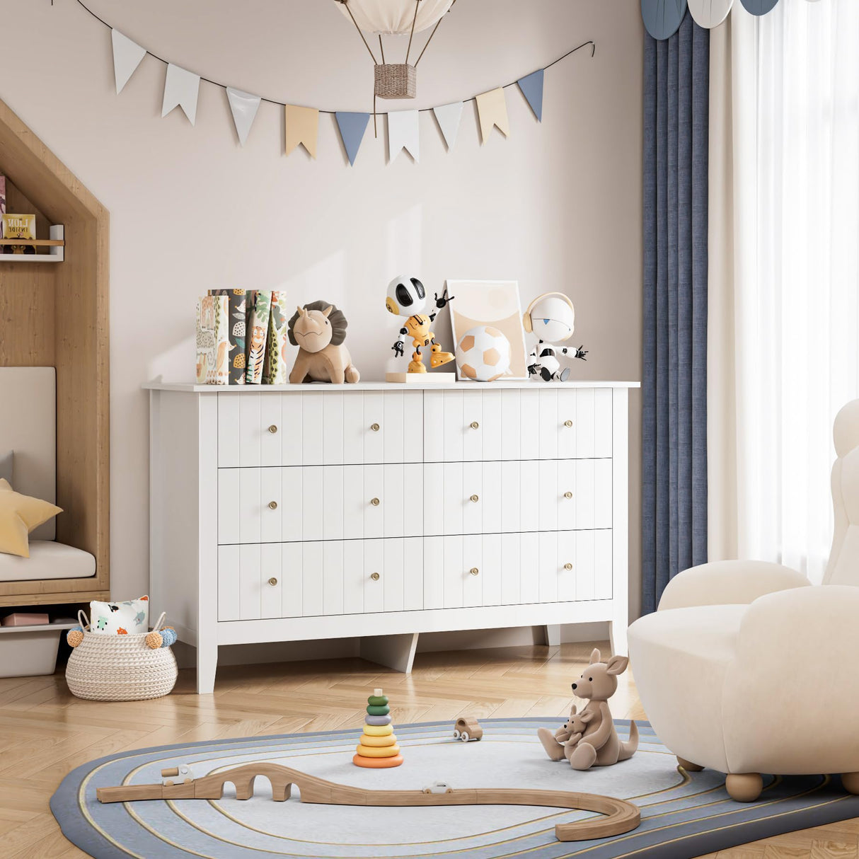 FOTOSOK White Dresser, Chest of Drawers, Modern 6 Drawer Double Dresser with Deep Drawers, Wide Storage Organizer Cabinet for Living Room, Hallway FOTOSOK