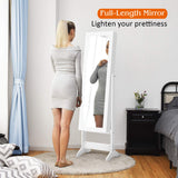 Giantex Jewelry Cabinet with Full-Length Mirror, Standing Jewelry Armoire Organizer with 64 Earring Slots, 20 Necklace Hooks, 72 Ring Slots, 4 Storage Shelves, 3 Angel Adjustable (White) Giantex