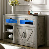 EXQUAL Sideboard Buffet Cabinet with Storage, 47" Kitchen Storage Cabinet with LED Lights, Farmhouse Coffee Bar with 2 Barn Doors for Kitchen Dining Room, Hallway, Living Room EXQUAL