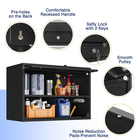 Yizosh Metal Garage Wall Cabinet with Doors and Shelves, Wall Mounted Metal Storage Cabinet, Floating Garage Tool Cabinet for Garage, Basement, Kitchen, Warehouse (Black, 21.6" H) Yizosh