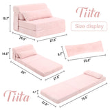 Tiita Folding Sofa Bed with Pillow Single Size Mattress&Plush Fabric with Portable Storage Bag,Floor Lounger Chair Bed for Living Room,Guest Room,Dorm,Apartment,Upstairs Loft,Home Office,Pink Tiita