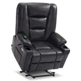 MCombo Oversized Power Lift Recliner Chair with Massage and Heat for Big and Tall Elderly People, Cup Holders, USB Ports, Side Pockets, Faux Leather R7541 (Black, Large-Oversize) MCombo