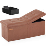 HAUSFRAU 31.5 Inches Ottoman with Storage Bench, Folding Ottoman Bench Small Foot Rest Stool, Bedroom Bench with Flipping Lid, Faux Leather Retro Brown HAUSFRAU