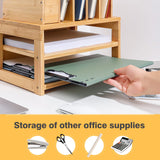 Homde Bamboo Desk Organizer with File Holder, Office Organization for Desks with Adjustable Pen Holding, Desktop Letter Paper Tray Storage for Workplace Home School (3-Tier,Natural) Homde