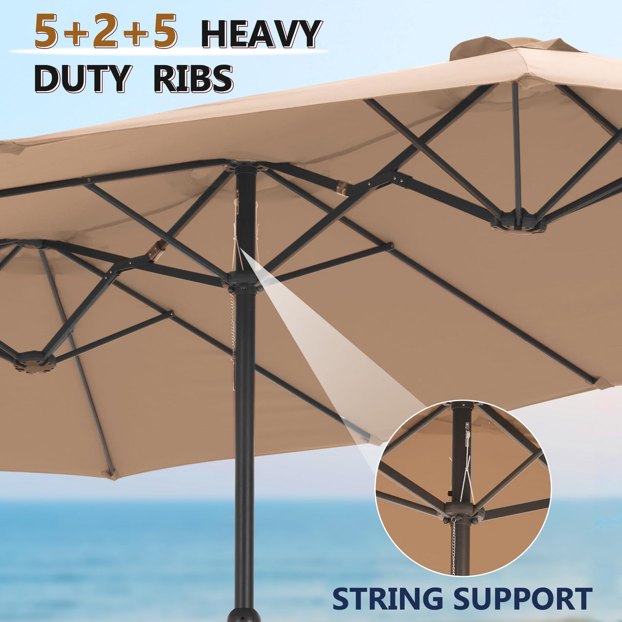 AONETOZ 15ft Large Patio Umbrella,Double Sided Big Umbrella For Patio,Extra Large Outdoor Umbrella,Khaki AONETOZ