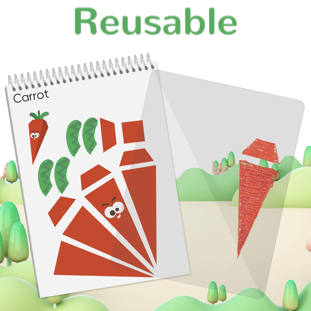 3D Printing Pen Drawing Book Spiral Bound with Transparent Template, 40 Patterns Reusable Painting Graffiti Template, Ideal DIY Gift for Kids Include Animal Transportation House Building Food CKMOREL