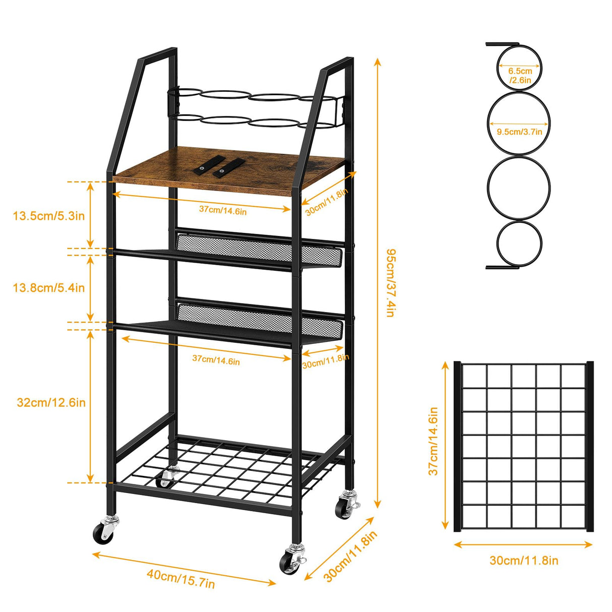 OYEAL Bathroom Storage Cart with Wheels Rolling Bathroom Shelves Slim Freestanding Bathroom Towel Storage Organizer with Hair Tool Holder for Small Spaces, Rustic Brown OYEAL