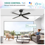 YITAHOME 48 Inch Black Ceiling Fan with Lights and Remote,4 Blades, App Control, Modern Smart Ceiling Fan Compatible with Alexa for Indoor, Reversible Quiet Motor, Memory Function YITAHOME