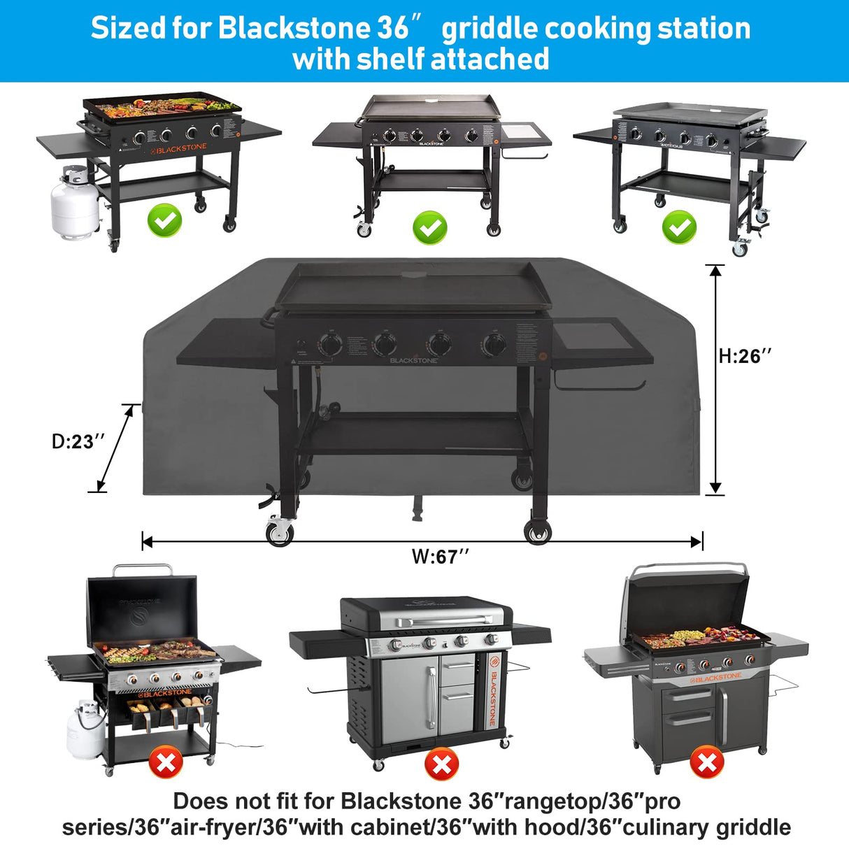 Griddle Cover for Blackstone 36" Griddle,Rip-Proof Upgraded Material Flat Top Grill Cover,Waterproof UV and Fade Resistant Grill Cover with Straps for Camp Chef and More 4-Burner Griddle KINGLY