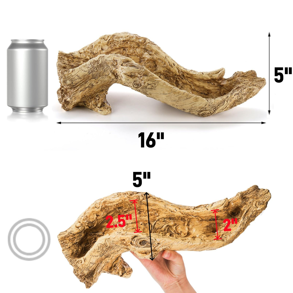 Pumtus Artificial Driftwood Planter, 16''L x 5''W x 5''H Sculpture Resin Succulent Flower Pot, Creative Imitation Wood Stump Log Bonsai Plant Pot, Cactus Container with Drainage Hole for Garden Pumtus