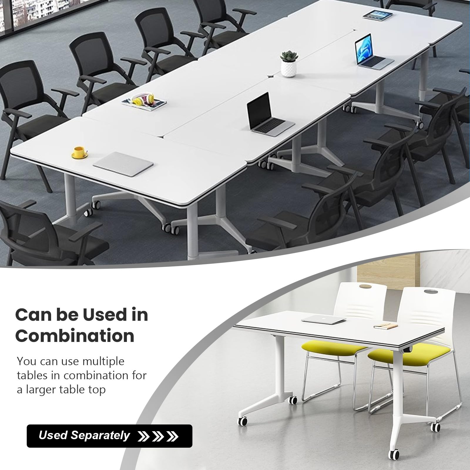 Conference Table Folding Conference Table, Modern Conference Room Table White Meeting Table Flip Top Large Mobile Training Table, Mobile Training Seminar Table for Office Classroom (6pack 63i - WoodArtSupply