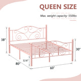 VECELO Queen Size Bed Frame with Headboard and Footboard, Heavy Duty Metal Slat Support, Platform Mattress Foundation, No Box Spring Needed, Easy Assembly, Light Pink VECELO