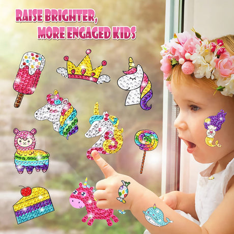 ACSAUMMY Diamond Painting Kits, 20pcs Uni-Corn Diamond Arts Paintings Stickers for Kids 5D DIY Diamond Dots Painting Self-Adhesive Mosaic Stickers Unicorn Gem Arts and Crafts for Kids Girls ACSAUMMY