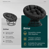Bme 40" Ergonomic Wicker Papasan Chair with Soft Thick Cushion & Frame, 360° Swivel Papasan Chair, Circle Chair, Reading Chair, Comfy Chair for Living Room, Bedroom, Onyx Stone - Black Base Bme