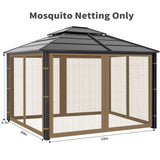 Gazebo Replacement Mosquito Netting Outdoor Universal Gazebo Canopy 4-Panels Screen Sidewalls with Zipper for Patio Garden Yard Backyard (Mosquito Net Only) (10x12, Brown) Iheqard