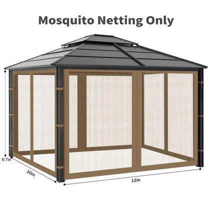 Gazebo Replacement Mosquito Netting Outdoor Universal Gazebo Canopy 4-Panels Screen Sidewalls with Zipper for Patio Garden Yard Backyard (Mosquito Net Only) (10x12, Brown)