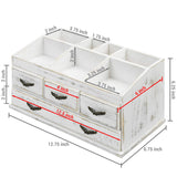 MyGift 7-Compartment Shabby Whitewashed Solid Wood Jewelry/Cosmetics Vanity Organizer Rack with 4 Vintage Storage Drawers MyGift