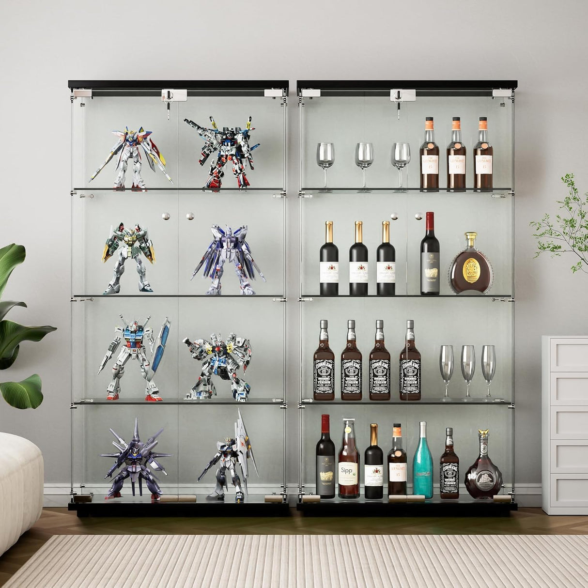 Maotifeys 64" Glass Cabinet, 4 Shelves Glass Display Cabinet with LED Lights, Glass Storage Cabinet with 2 Doors, Curio Cabinet Toy Organizers Rack, Display Shelf, Kids Bookshelf for Bedroom, Black Maotifeys