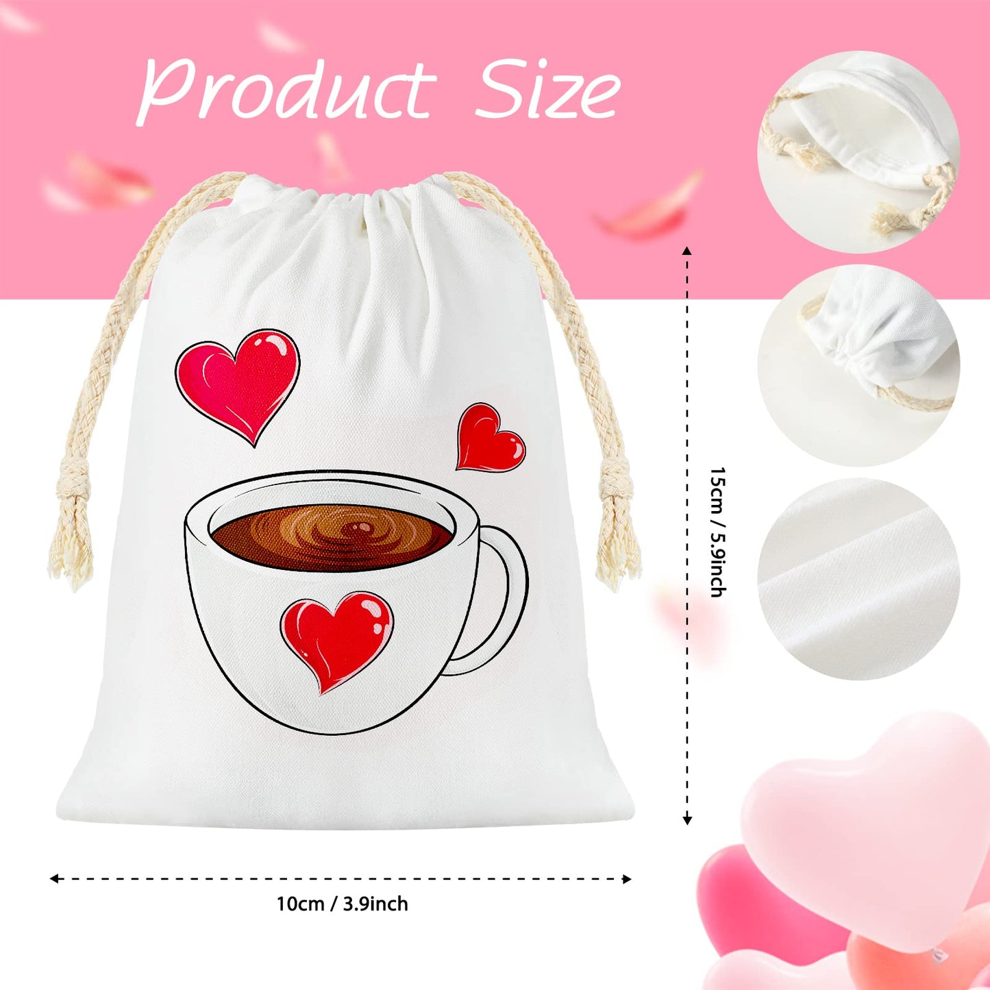 Shappy Sublimation Blank Small Drawstring Bags Candy Gift Bags 4x6'' Muslin Goodies Pouch Reusable Treat Sachet Sack for Valentine's Day Birthday Party Favors DIY Craft Supplies(50 Pieces)