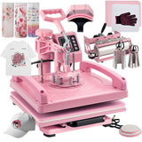 Leomru 8 in 1 Heat Press Machine 15x15 Inch, Heat Press Machine for T Shirts Hat Cap Mug Plate 360° Swing Away, Sublimation Heat Press Heat Transfer Machine W/ 30OZ Tumbler Press Pink Leomru