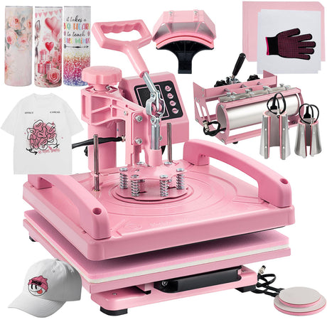 Leomru 8 in 1 Heat Press Machine 15x15 Inch, Heat Press Machine for T Shirts Hat Cap Mug Plate 360° Swing Away, Sublimation Heat Press Heat Transfer Machine W/ 30OZ Tumbler Press Pink Leomru