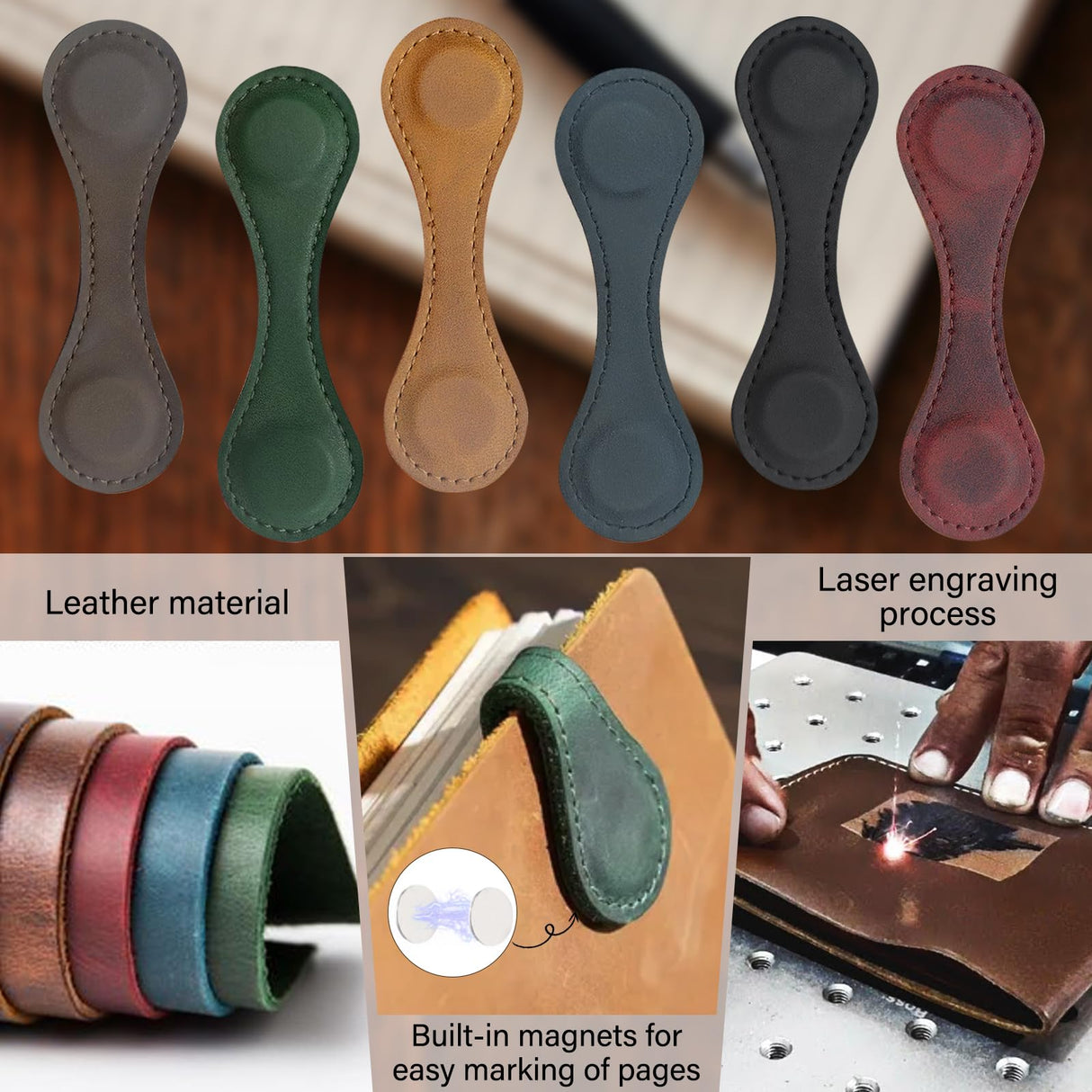 Jumaple Personalized Magnetic Leather Bookmark Custom Engraved Name Initials Text Vintage Magnetic Bookmarks Clip Customized Gifts for Readers Classmates Kids Book Lovers Jumaple