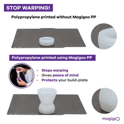 Magigoo MPP2018 3D Printer Adhesive Glue, Reduces Warping for Polypropylene Filament on Flex Plate, Glass, PEI, Buildtak, Kapton 50ml 1.69 fl. oz., White - WoodArtSupply