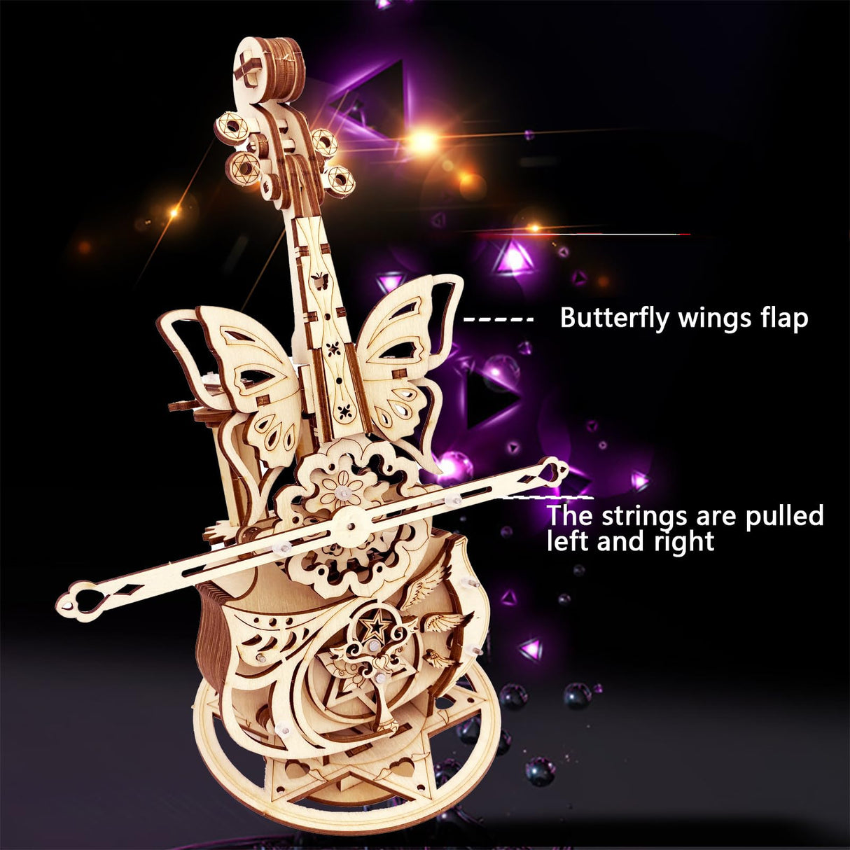 3D Wooden Puzzle for Adults - Cool Cello Music Box DIY Model for Adults to Build Wood Crafts Mechanical Puzzle Building Kits for Kids Age 14+Years Old IQIETOY