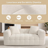 DAMAIFROM 66.5" Chenille Cloud Sofa Couch with 2 Soft Pillows, Comfy Upholstered Chenille 2 Seater LoveSeat Sofa, Modern Deep Seat Sherpa Cloud Couch, Oversized Love Seat for Living Room, Beige White DAMAIFROM
