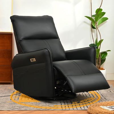 QKFF Power Swivel Rocker Recliner Chair for Nursery, Upholstered 270° Swivel Glider Chair with USB Ports, Power Recliners for Small Spaces Living Room