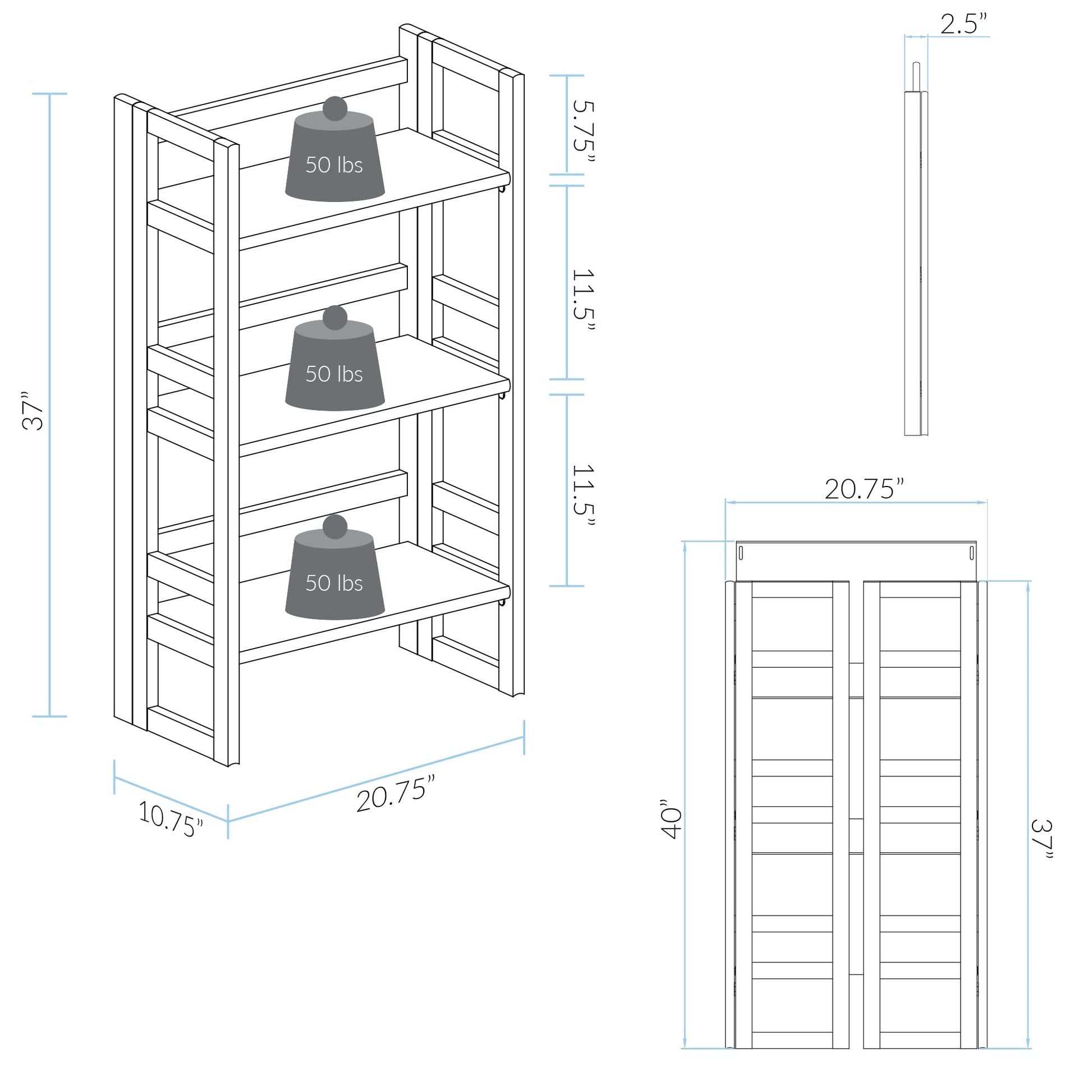 Casual Home 3-Shelf Folding Student Bookcase (20.75" Wide)-Natural - WoodArtSupply