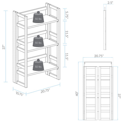 Casual Home 3-Shelf Folding Student Bookcase (20.75" Wide)-Natural - WoodArtSupply