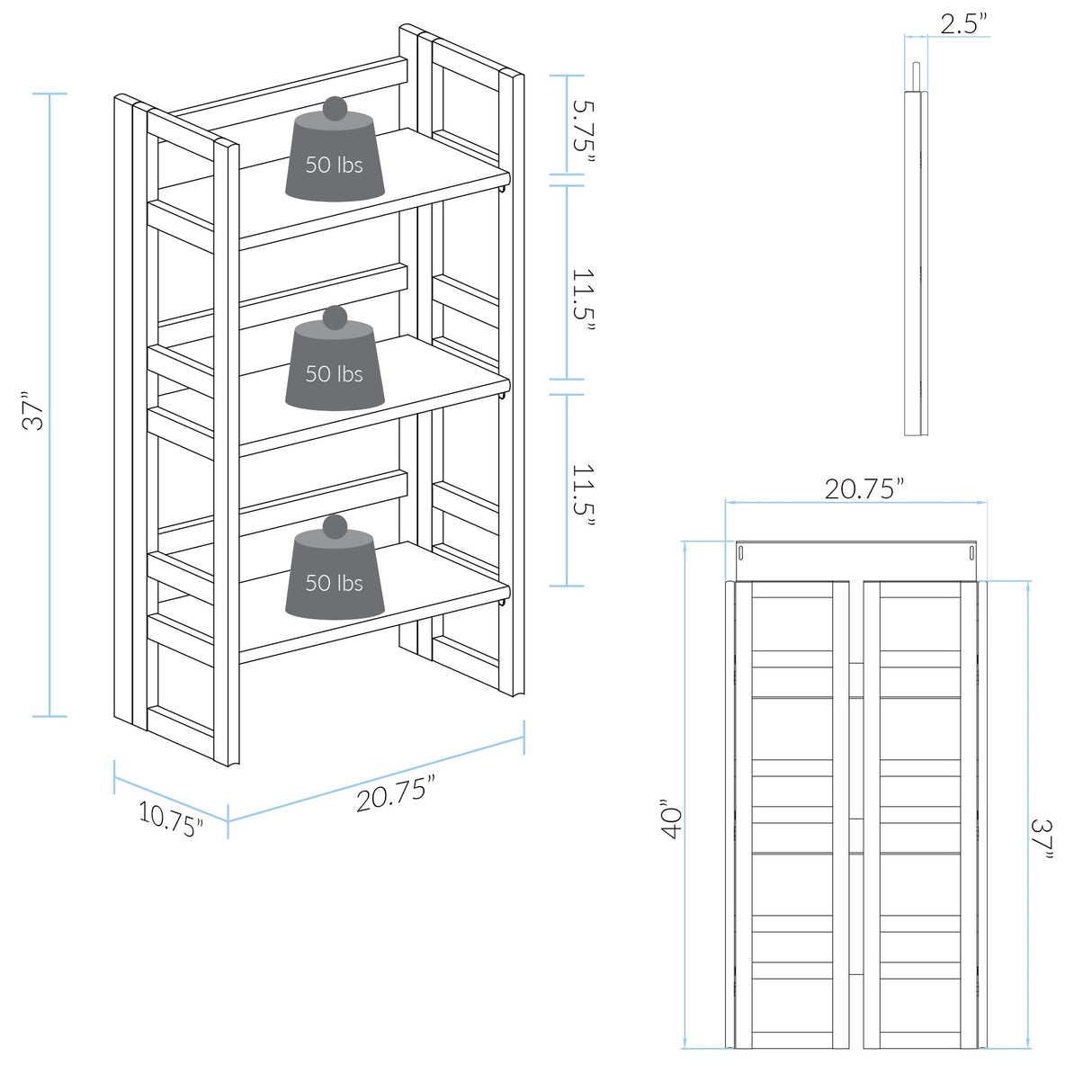Casual Home 3-Shelf Folding Student Bookcase (20.75" Wide)-Espresso Casual Home