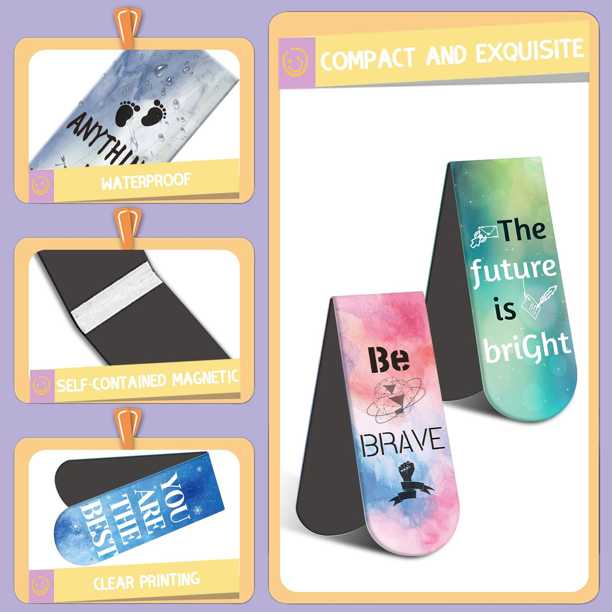 Magnetic Bookmarks, Kaluofan Larger Size 15PCS Inspirational Bookmarks, Bookmarks for Women, Bookmarks for Kids, Double Sided Magnet Book Markers Page Clip for Students Teachers Reading Supplies Kaluofan