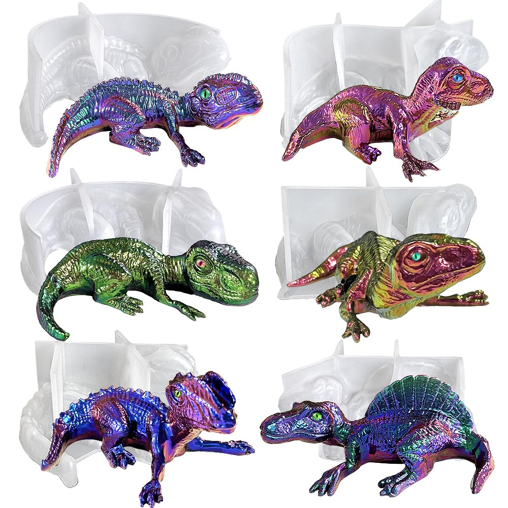 RESINWORLD Set of 6 Pieces 3D Dinosaur Silicone Molds, Dino Baby Resin Mold, Cute Animal Dinosaur Mold for Resin Plaster Clay Casting ResinWorld