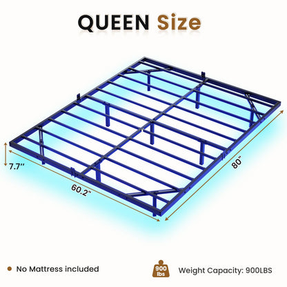 DICTAC Floating Full Bed Frame with LED Lights - Modern Metal Platform Design in Black - WoodArtSupply