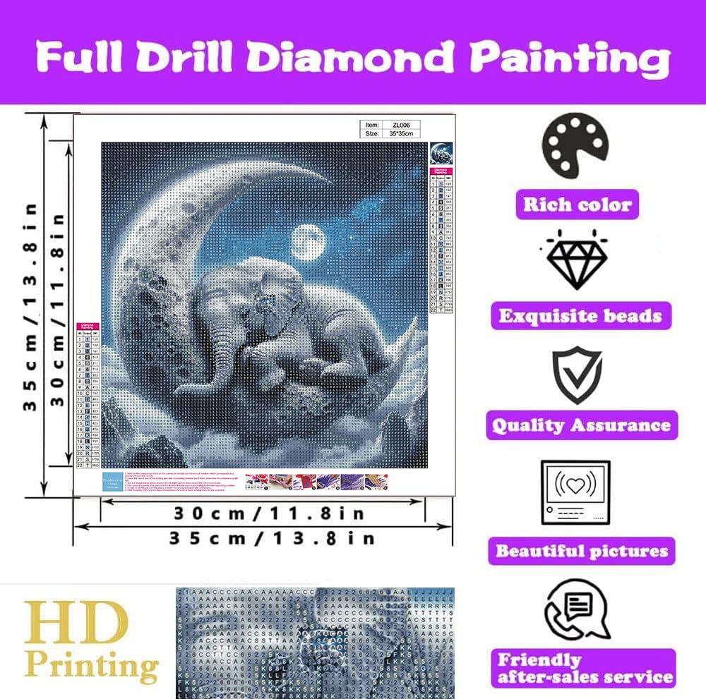 WUSARPLY Elephant Diamond Paintings Kits for Adults, Moon Home Diamond Art Kits Full Drill Diamond Dots Paint with Diamonds Gem Arts and Crafts for Beginner Adults Home Wall Decor WUSARPLY