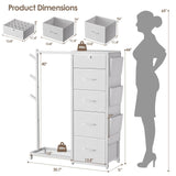 Luxspire Dresser with Hanging Rack, Reversible Dresser for Bedroom with 5 Fabric Drawers & 3 Coat Racks & Side Pockets Small Dressers with Clothes Racks, White Luxspire