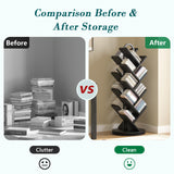 TVU 18-Tier Tree Rotating Bookshelf, 360 Degree Spinning Standing Bookcase for Magazines DVDs Books, Corner Bookcase for Living Room Bedroom Study (Black) TVU