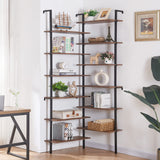 HOMISSUE Corner Bookshelf,12-Tier L Shaped Bookshelf, Double Wide Corner Wall Mount Bookcase with Metal Frame and Wood, Modern Industrial Corner Shelf for Living Room, Kitchen, Home Office Brown HOMISSUE