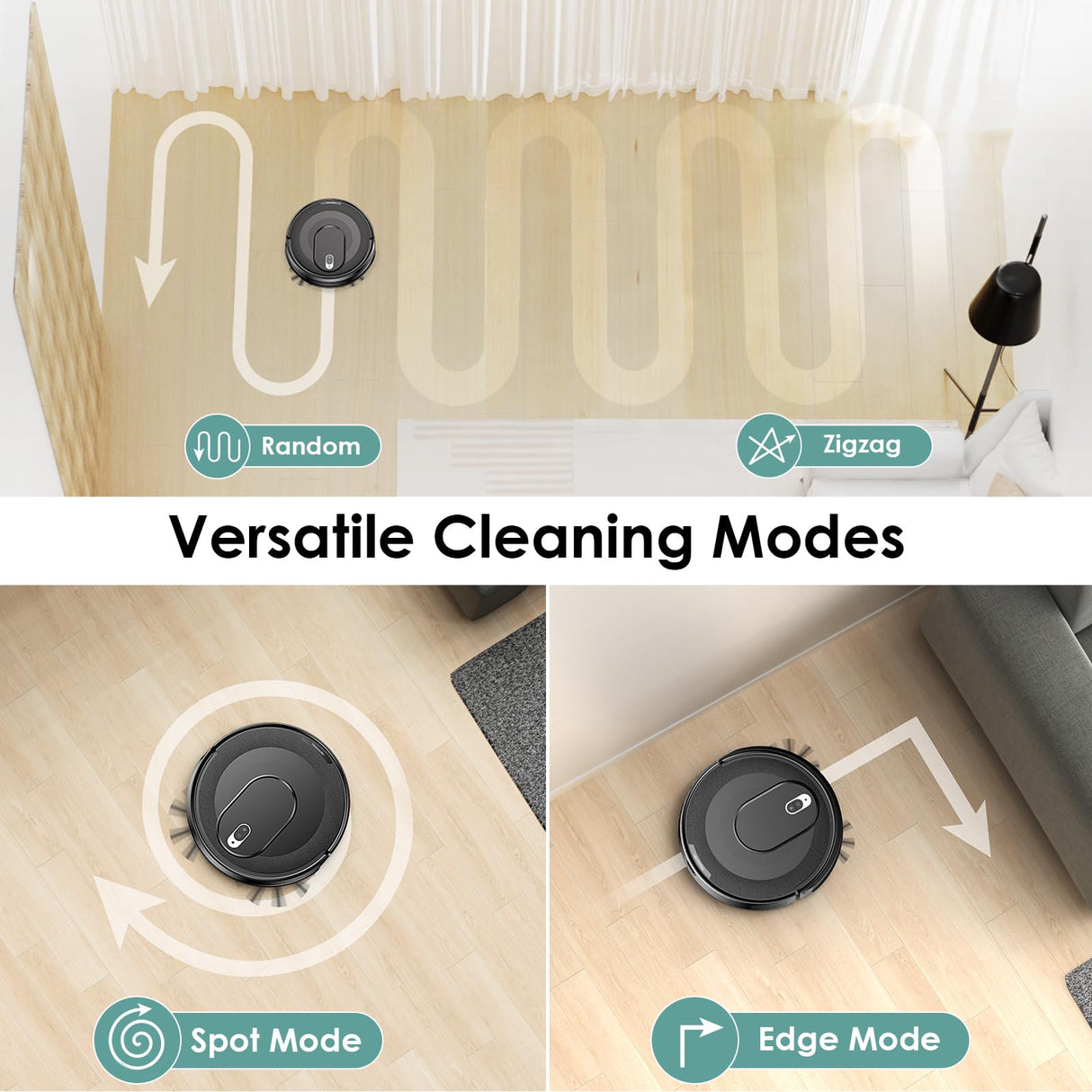 KOZVIX W6+ Robot Vacuum Cleaner,2800Pa Suction,720ml Large Capacity,120 Mins Runtime,Self-Charging Slim Robotic Vacuums,APP/Voice/Remote Control,No Entanglement Suction Port Ideal for Pet (Black) KOZVIX