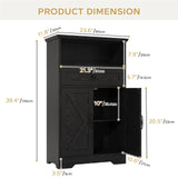 Viroformo Floor Cabinet, Farmhouse Storage Cabinet with Barn Doors and Drawer, 11.81" D x 23.62" W x 39.37" H Black Freestanding Adjustable Shelf Organizer for Bathroom, Kitchen, Living Room Viroformo