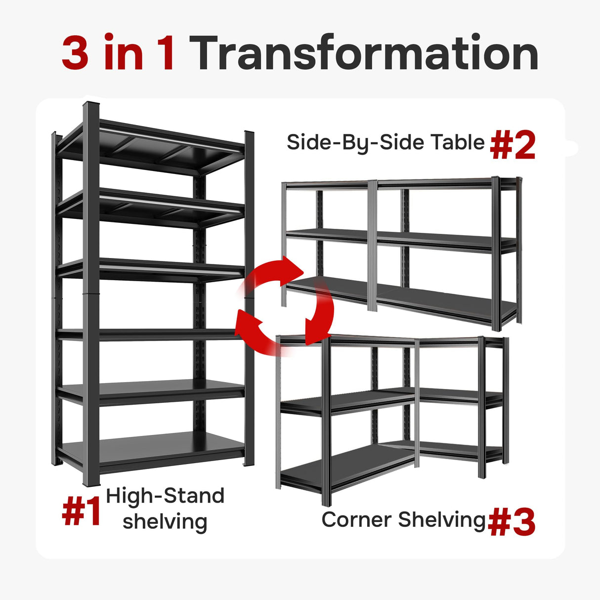 78"H,Heavy Duty 5-Tier Steel Garage Shelving Unit | 3500LB Capacity| Garage & Basement Storage | Industrial-Grade Metal Shelving for Warehouses & Workshops | Adjustable, Rust-Resistant, Black Metallitrend