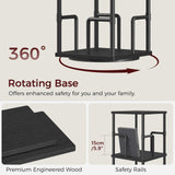 MAHANCRIS 5-Tier Rotating Bookshelf, Freestanding Corner Bookshelf, 360° Spinning Bookcase, Industrial Style Storage Rack with Rails, for Living Room, Bedroom, Study, Black BKBK1601 MAHANCRIS