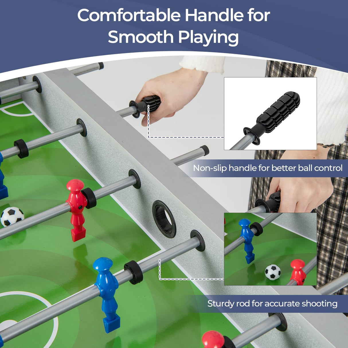 Goplus Foosball Table, Freestanding Soccer Table Game with 2 Footballs, Ergonomic Handle, 18 Realistic Players, Adults Youth Kids Foosball Games for Indoor, Game Room, Office, Party Goplus